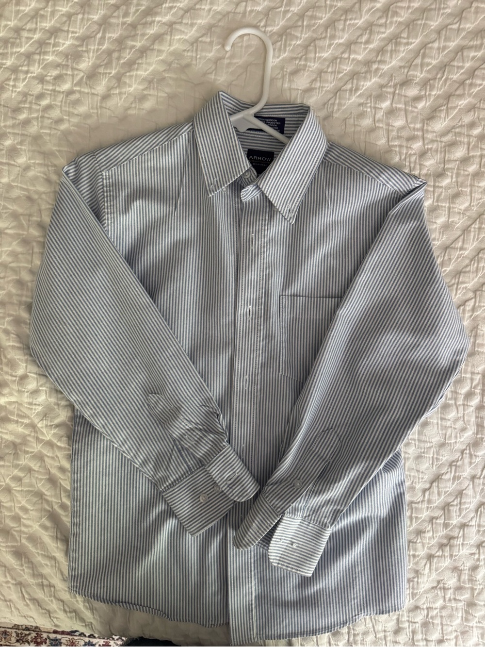 Arrow Men's Light Blue and White Pinstripe Oxford Shirt